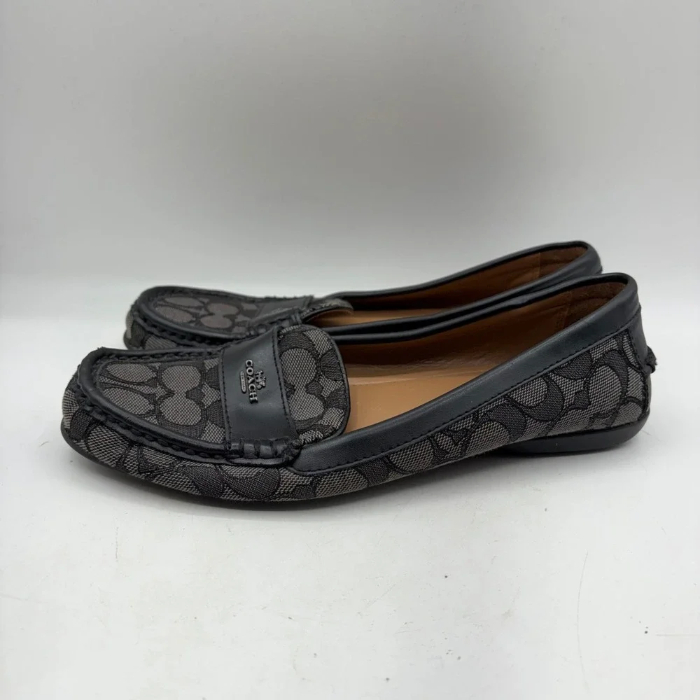 Coach‎ Odette Signature Jacquard Loafers Black Charcoal Driving Mocs A01921 8.5B